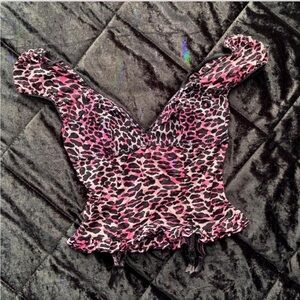 SOLD Vintage Betsey Johnson pink leopard mesh bustier top